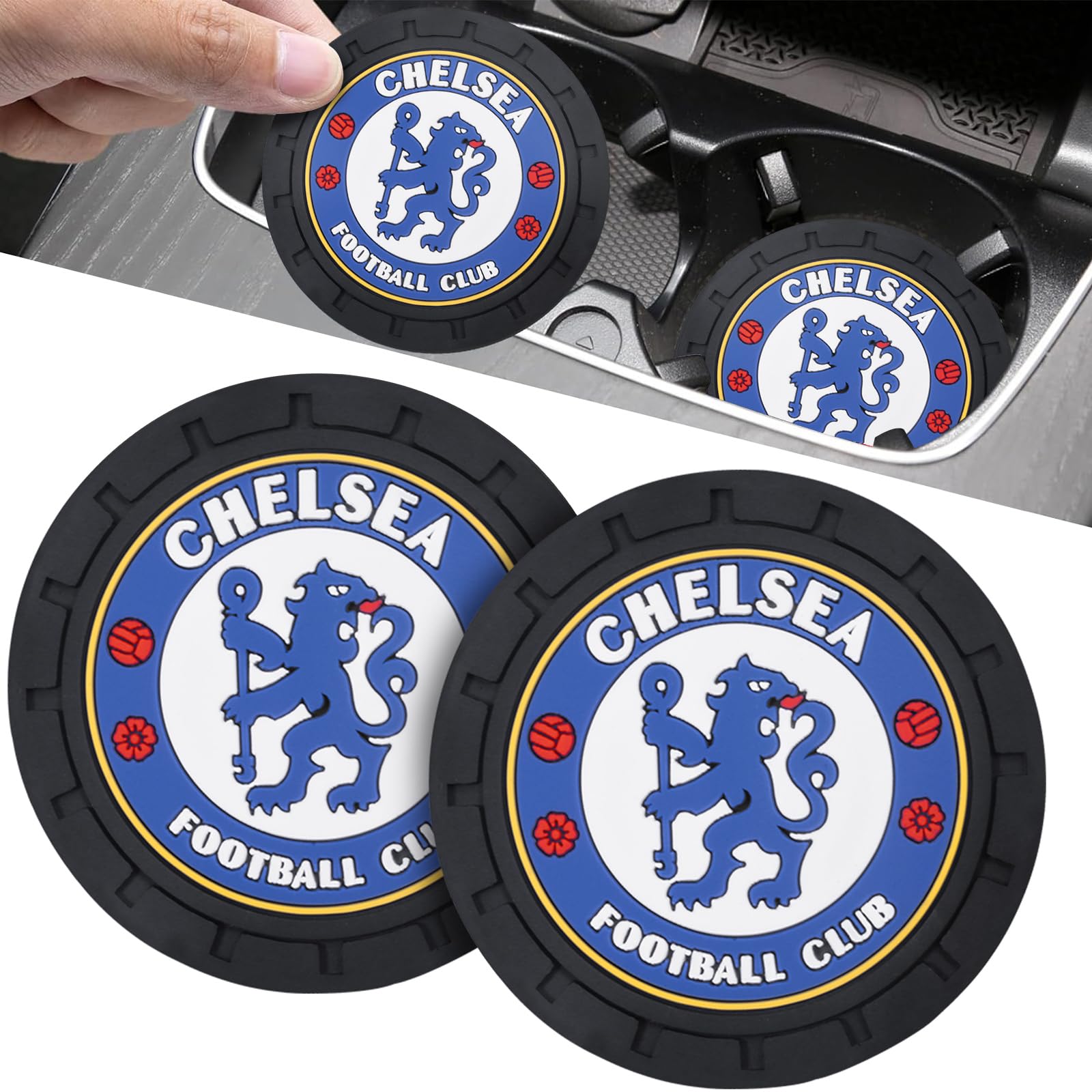 Chelsea Auto Getränkehalter Untersetzer Souvenir für Chelsea Fans,2 Stück Auto Getränkehalter Untersetzer für Fußballfans,Auto Untersetzer,Getränkehalter Untersetzer für Auto Cupper-Rahmen von HDBDYH