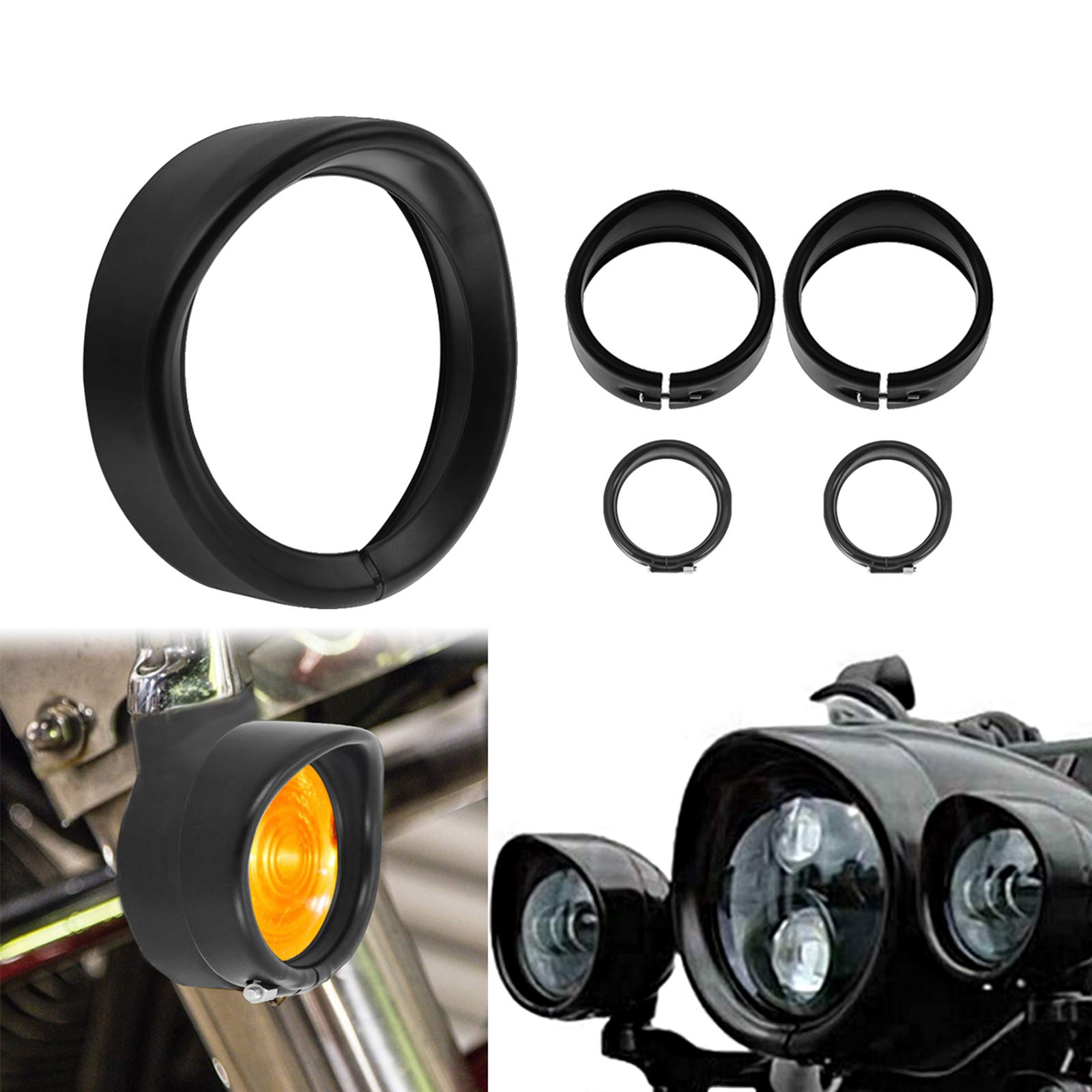 HDBUBALUS Motorrad-Scheinwerfer-Verkleidungsring für Motorräder, 17,8 cm (7 Zoll), Nebelscheinwerfer, Blinker, Zierring-Set, passend für Harley Softail Touring, Schwarz von HDBUBALUS