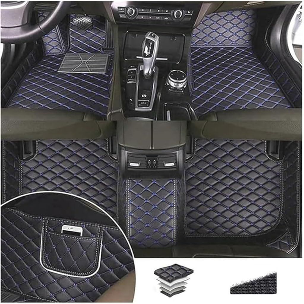 Auto FußMatten für Infiniti Q50(45CM) 2013-2020, Nach Maß Auto Fussmatten Anti Rutsch Teppichunterlage ZubehöR, Black Blue with Pocket von HDJYCZM