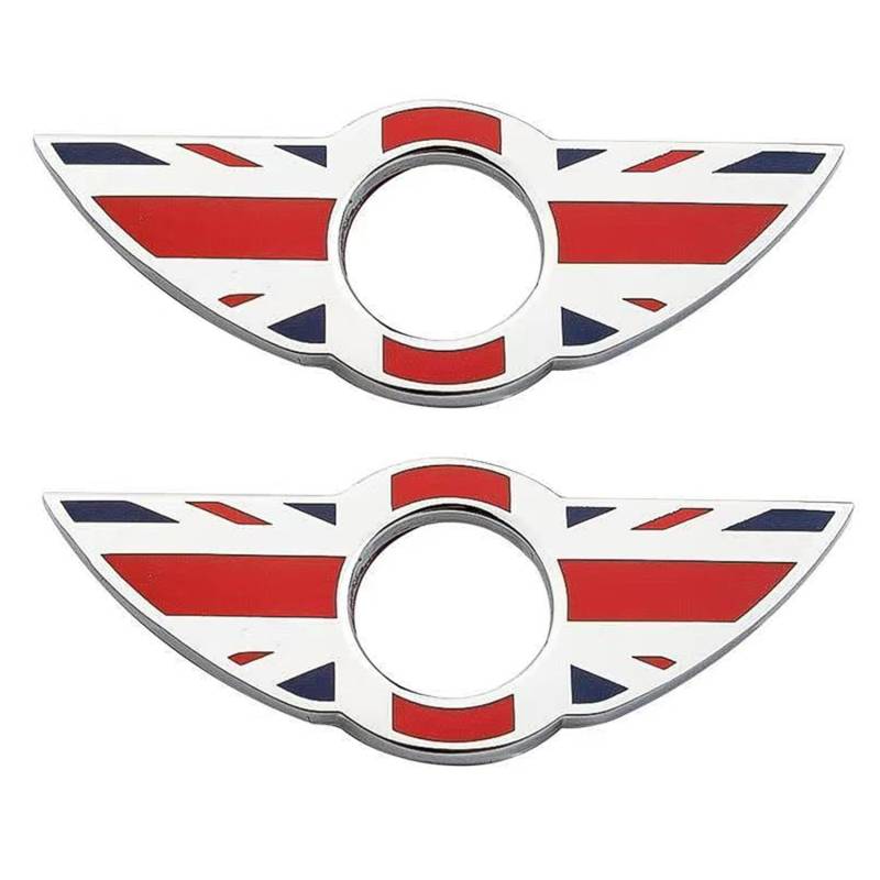 2 Stück Wing Emblem Ringe Türschloss Stiftknöpfe Abdeckungen Aufkleber Abzeichen Verkleidungen für Mini Cooper R56 Schrägheck R57 Cabrio R58 Coupé R59 Roadster (Union Jack Red von HDX