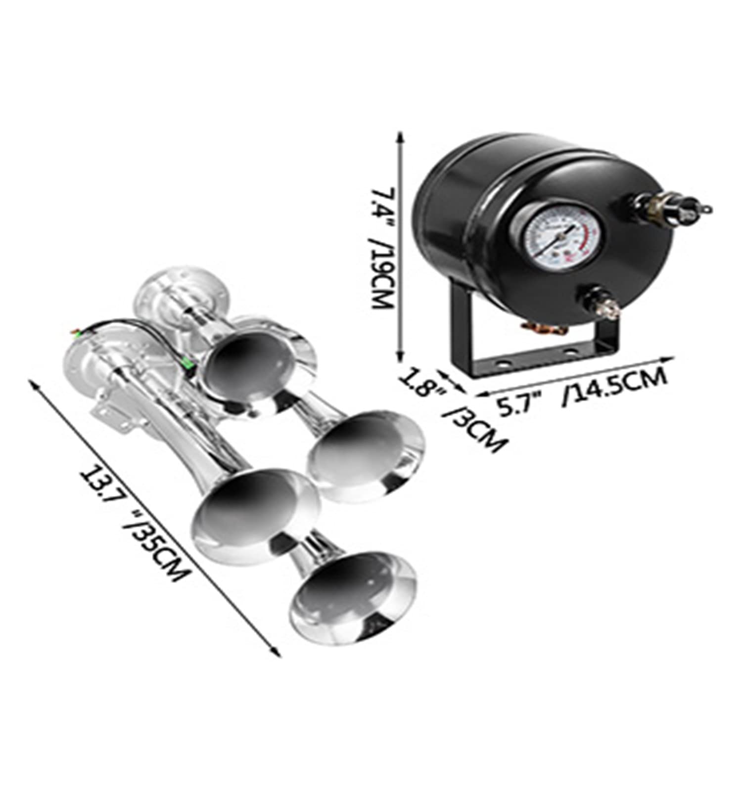 HEALBYBLE 3/4 Trompeten 12 V Lufthorn Zughörner Kit 135/150 DB Laut Max 150 PSI Arbeitsdruck for LKW Autos SUV Bootstraktoren,Hohe Haltbarkeit(150DB 2L 3 Trumpets) von HEALBYBLE