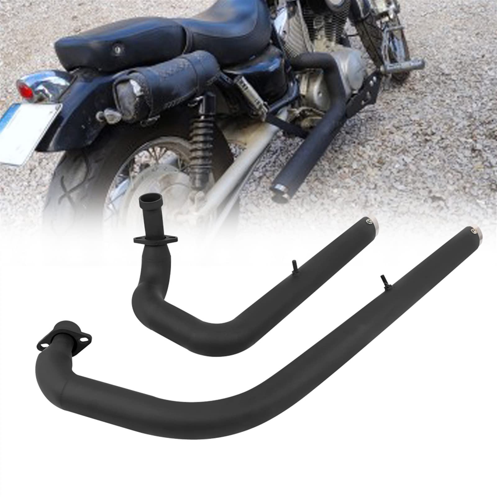 HEATE Motorrad Für Yamaha Virago XV535 XV 535 XV400 XV 400 Auspuff Drag Pipes Vollschalldämpfer Auspuffanlage Schalldämpfer Zubehör (Color : Schwarz) von HEATE