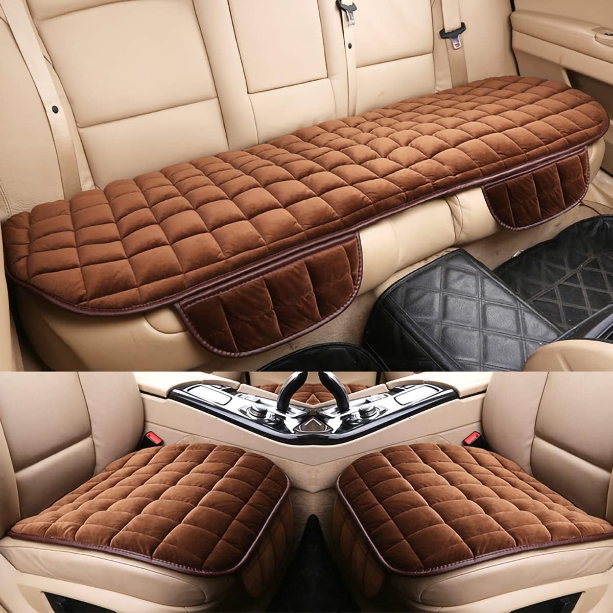 HEAU Autositzkissen für Jaguar X-Type 2001-2009, Schmerzlinderung Sitzkissen, Atmungsaktiv Soft Kissen, Ausgezeichneten Sitzkomfort, Viskoelastisches Sitzpolster,Coffee-3-PCS(2Front+1Rear) von HEAU