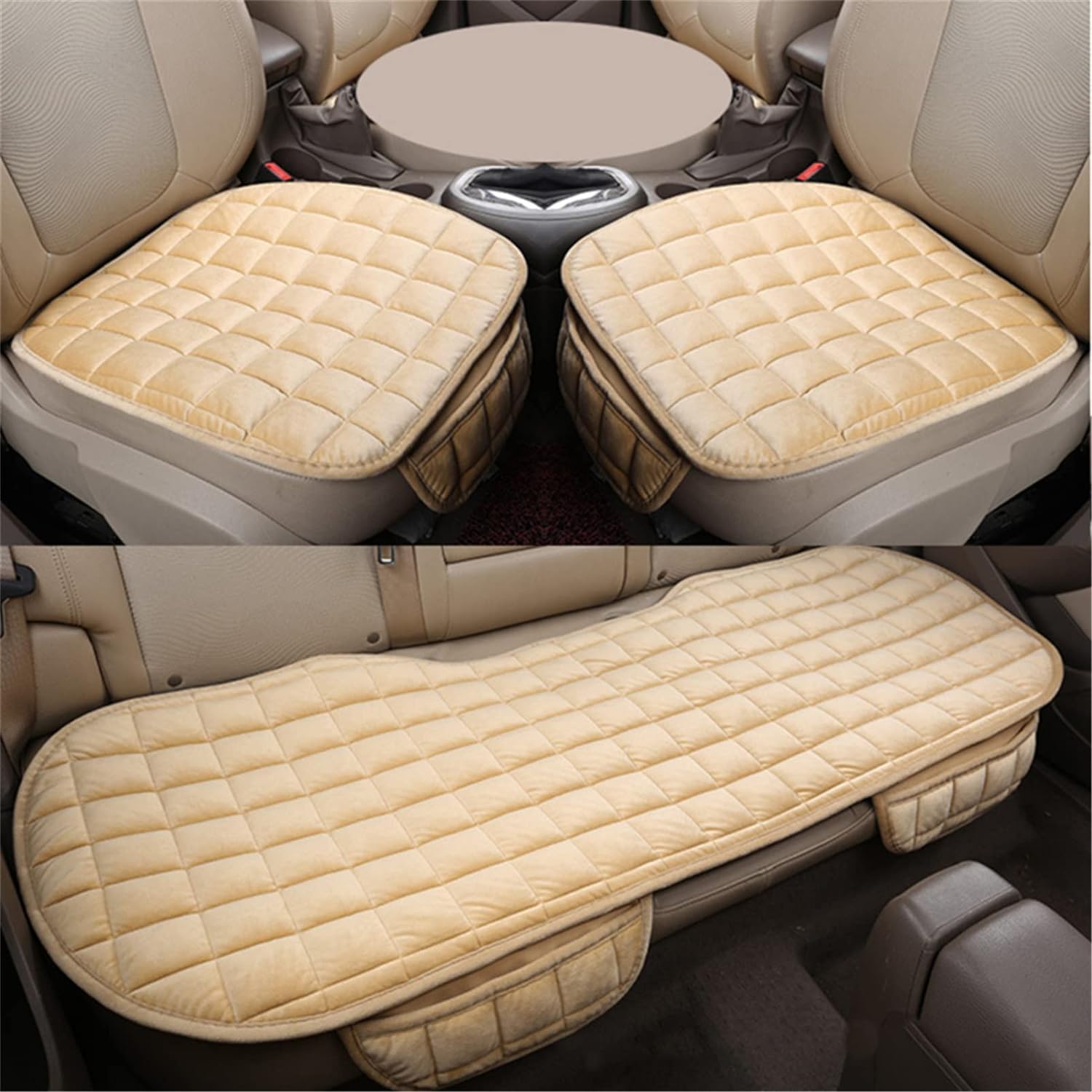 HEAU Autositzkissen für KIA Morning, Schmerzlinderung Sitzkissen, Atmungsaktiv Soft Kissen, Ausgezeichneten Sitzkomfort, Viskoelastisches Sitzpolster,Beige-3-PCS(2Front+1Rear) von HEAU