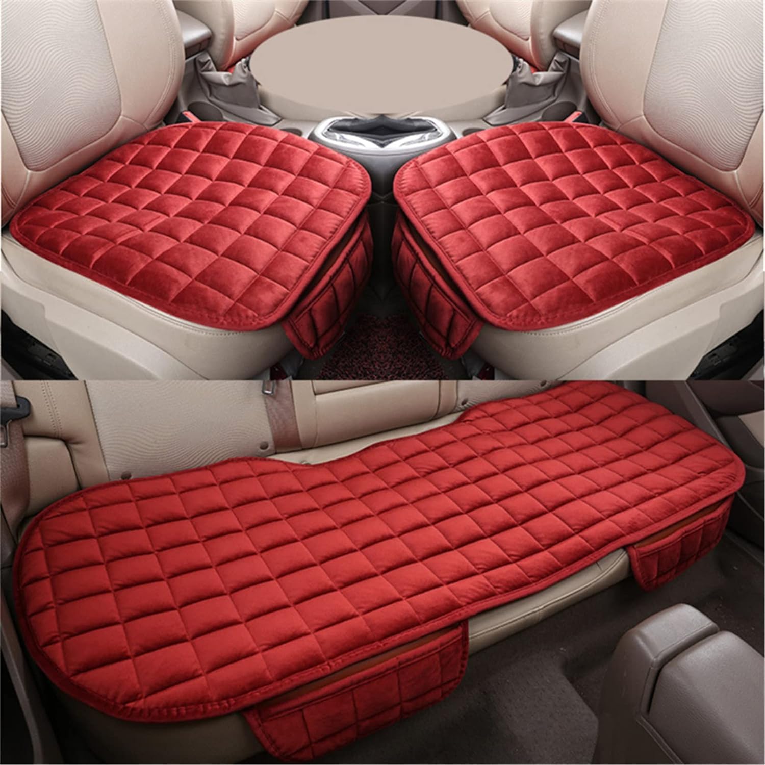 HEAU Autositzkissen für Kia Cadenza / K7 2009-2022, Schmerzlinderung Sitzkissen, Atmungsaktiv Soft Kissen, Ausgezeichneten Sitzkomfort, Viskoelastisches Sitzpolster,Red-3-PCS(2Front+1Rear) von HEAU