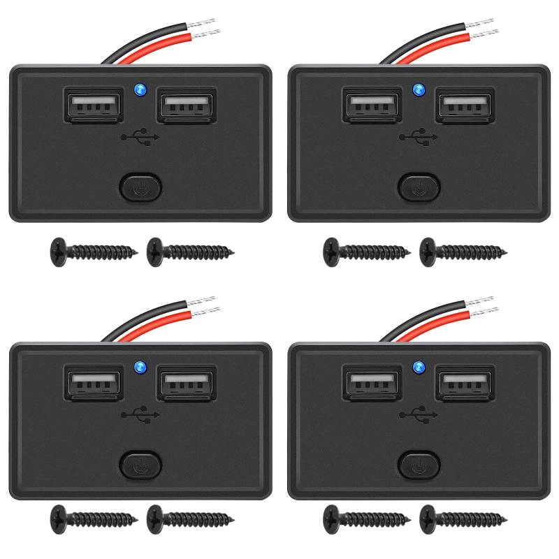 4,8A Dual USB Auto Ladegerät Steckdose mit Staubschutzhülle, Auto-Steckdose Dual USB Schnelllade-Steckdose USB Ladebuchse Panel mit 2 USB und LED für Wohnmobil SUV LKW Boot Auto Bus ATV von HEBERUCK