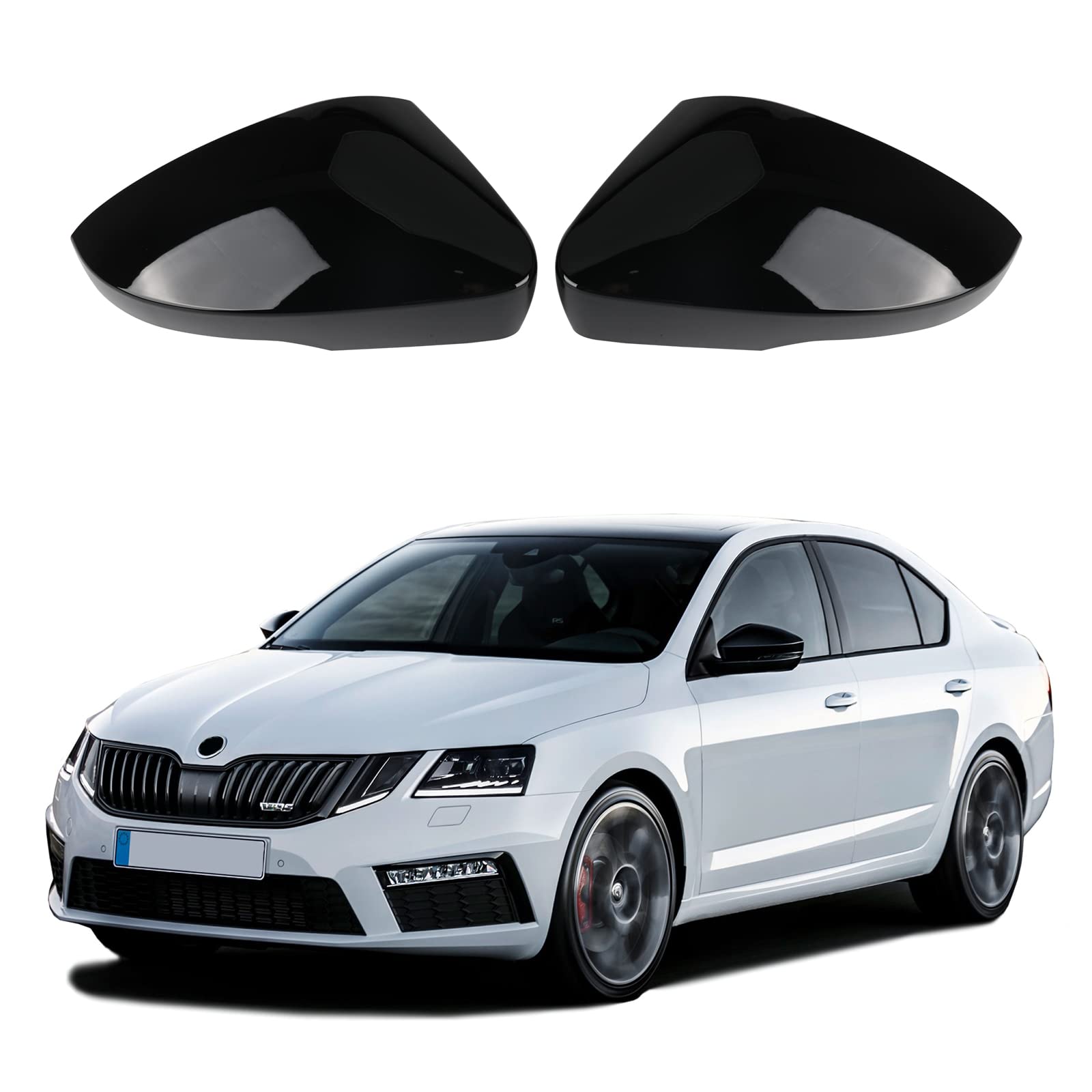 Spiegelabdeckungen Für Skoda, Spiegelkappen Schwarz Glänzend Seitenspiegel Abdeckungen für Skoda Octavia III (Type 5E) Saloon/Combi 2013-2017 für VW T-ROC 2018-2021, Perfekter Ersatz, ABS von HEBERUCK