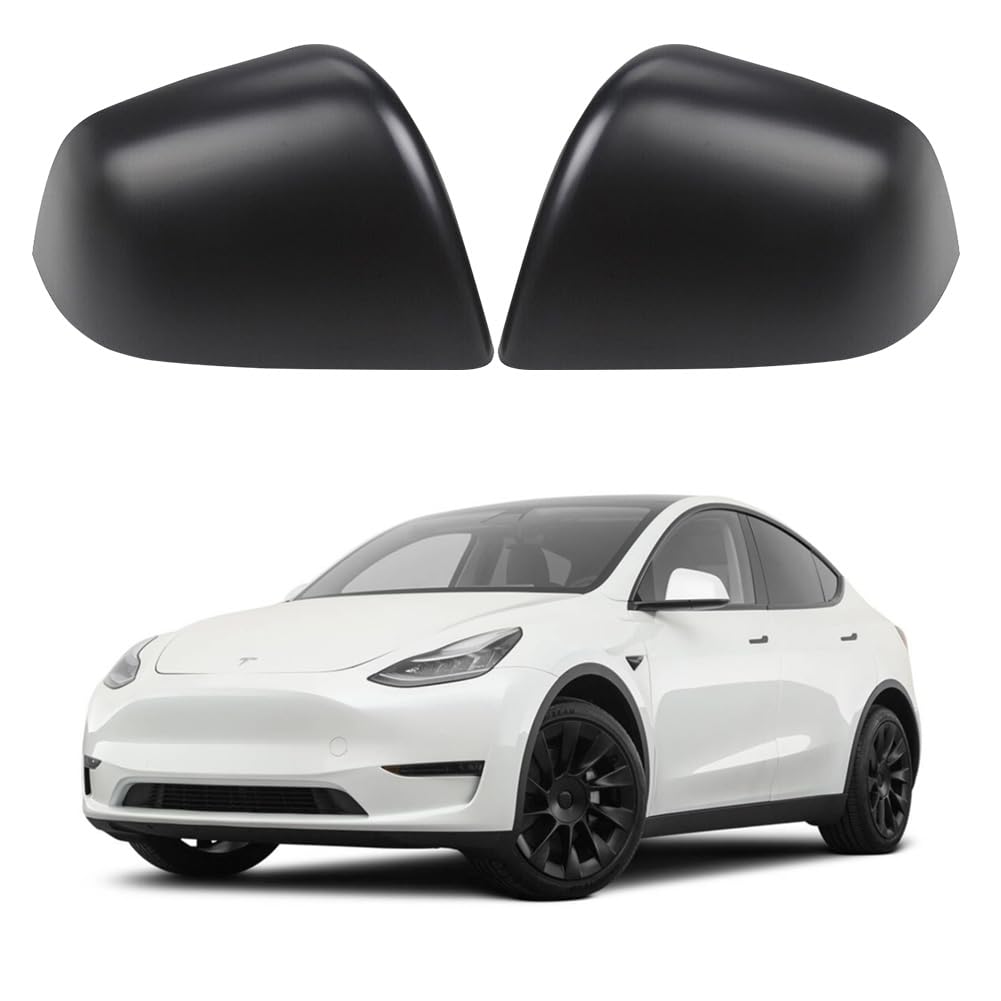 Spiegelkappen für Tesla Model Y, Seitenrückspiegelkappe Seitenspiegel-Abdeckkappe Spiegelkappen Schwarz Glänzend Seitenspiegel Abdeckungen für Tesla Model Y 21-23, Verbesserte Druckknöpfe an der Kante von HEBERUCK