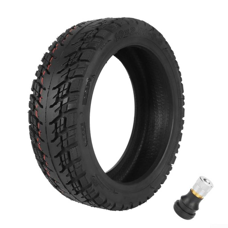 HEIBTENY 10 Zoll 255X70 Tubeless Reifen Mit Düse 10X2,50-6,5 Ersatz Reifen FürZero11x Scooter Elektroroller Zubehör Rutschfeste Dicke Reifen Ersatzräder(Tire+nozzle) von HEIBTENY