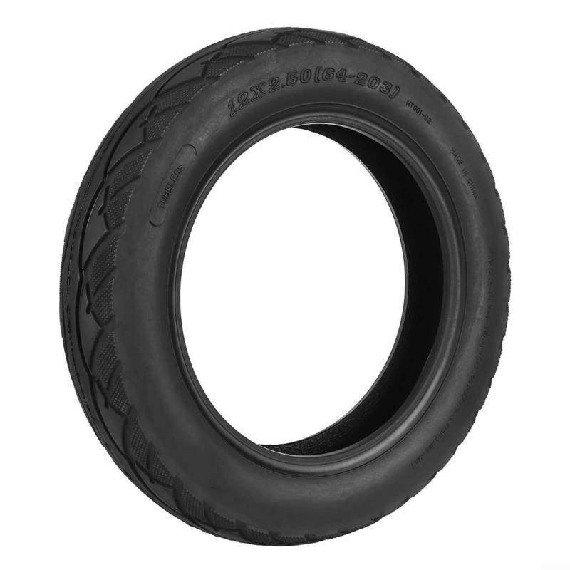 HEIBTENY 12X2,50 (64-203) Tubeless Reifen Für Elektrofahrrad Roller E Scooter, 12 Zoll Ersatz Reifen Schlauchlose Gummireifen, Schwarz von HEIBTENY