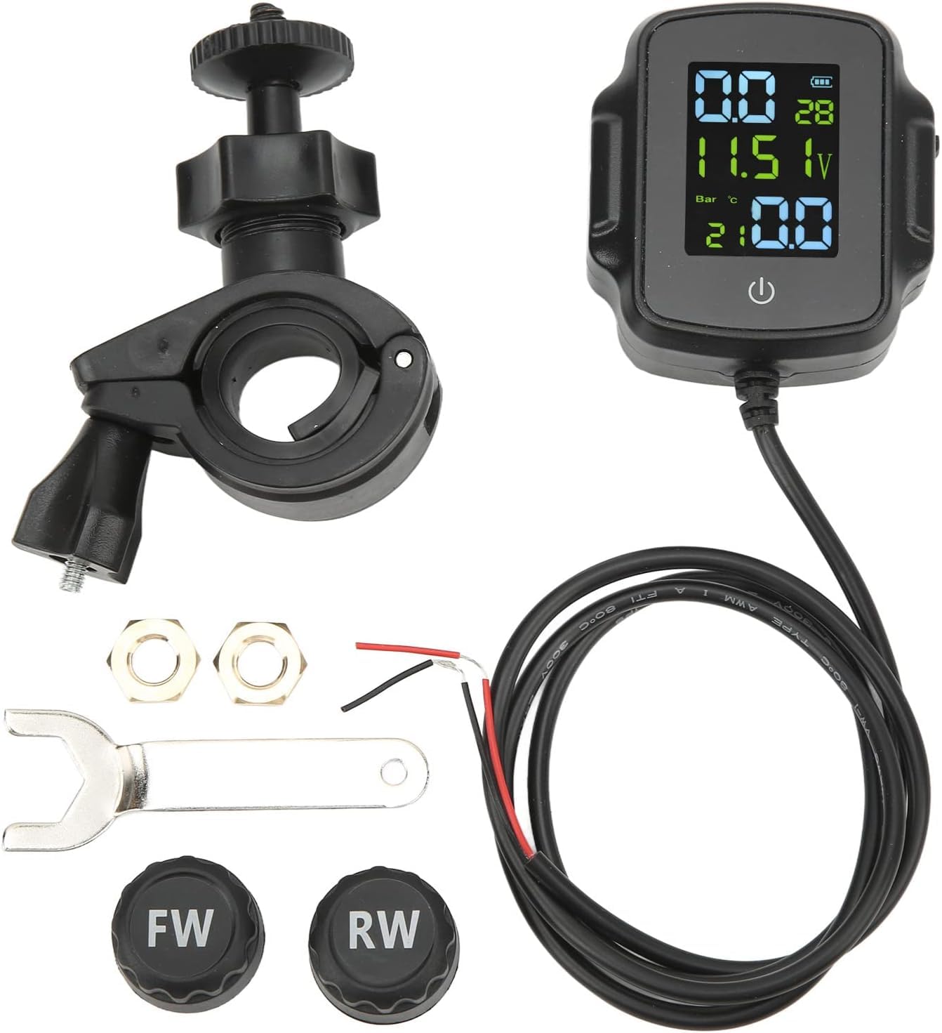 Motorrad-Tpms mit Bildschirm, Reifendruckkontrollsystem Motorräder, Reifendruckkontrollsystem Motorräder mit 2 Externen Sensoren, Tpms, 12 V, USB-Aufladung, Hoch von HEITIGN