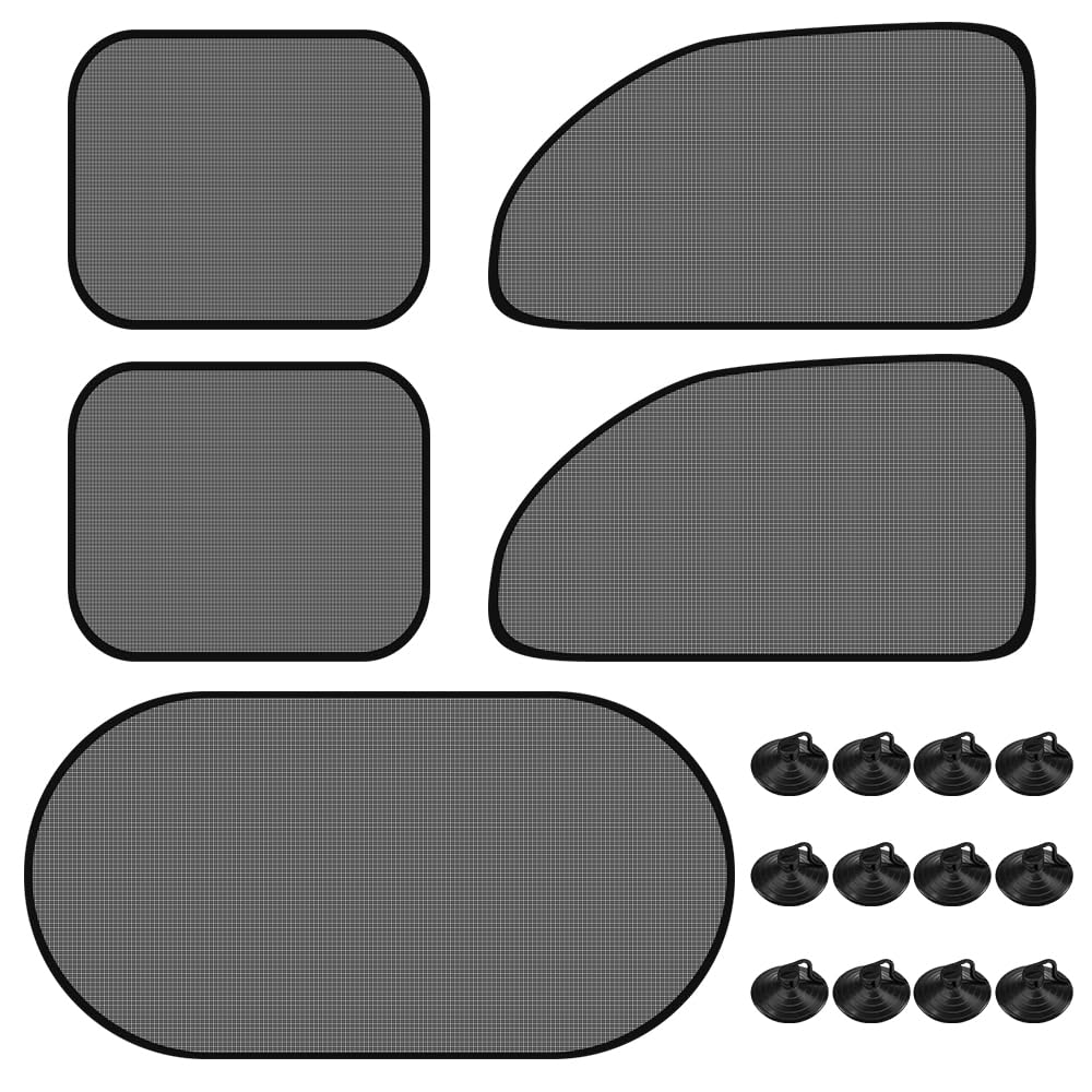 HEKOBAG 5 Stück Auto Sonnenblende Heckscheibe Sonnenblende Auto Saugnapf Auto Sonnenschutz Seitenscheibe Sonnenschutz Auto Heck Sonnenblende Fenster mit 12 Saugnapf für Auto Seitenfenster Reisen von HEKOBAG