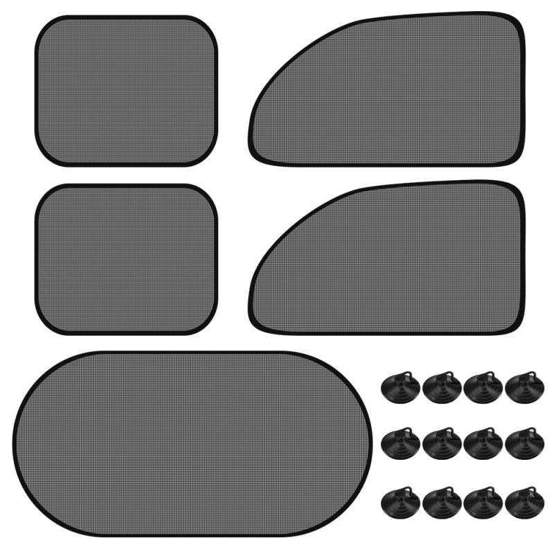 HEKOBAG 5 Stück Auto Sonnenblende Heckscheibe Sonnenblende Auto Saugnapf Auto Sonnenschutz Seitenscheibe Sonnenschutz Auto Heck Sonnenblende Fenster mit 12 Saugnapf für Auto Seitenfenster Reisen von HEKOBAG