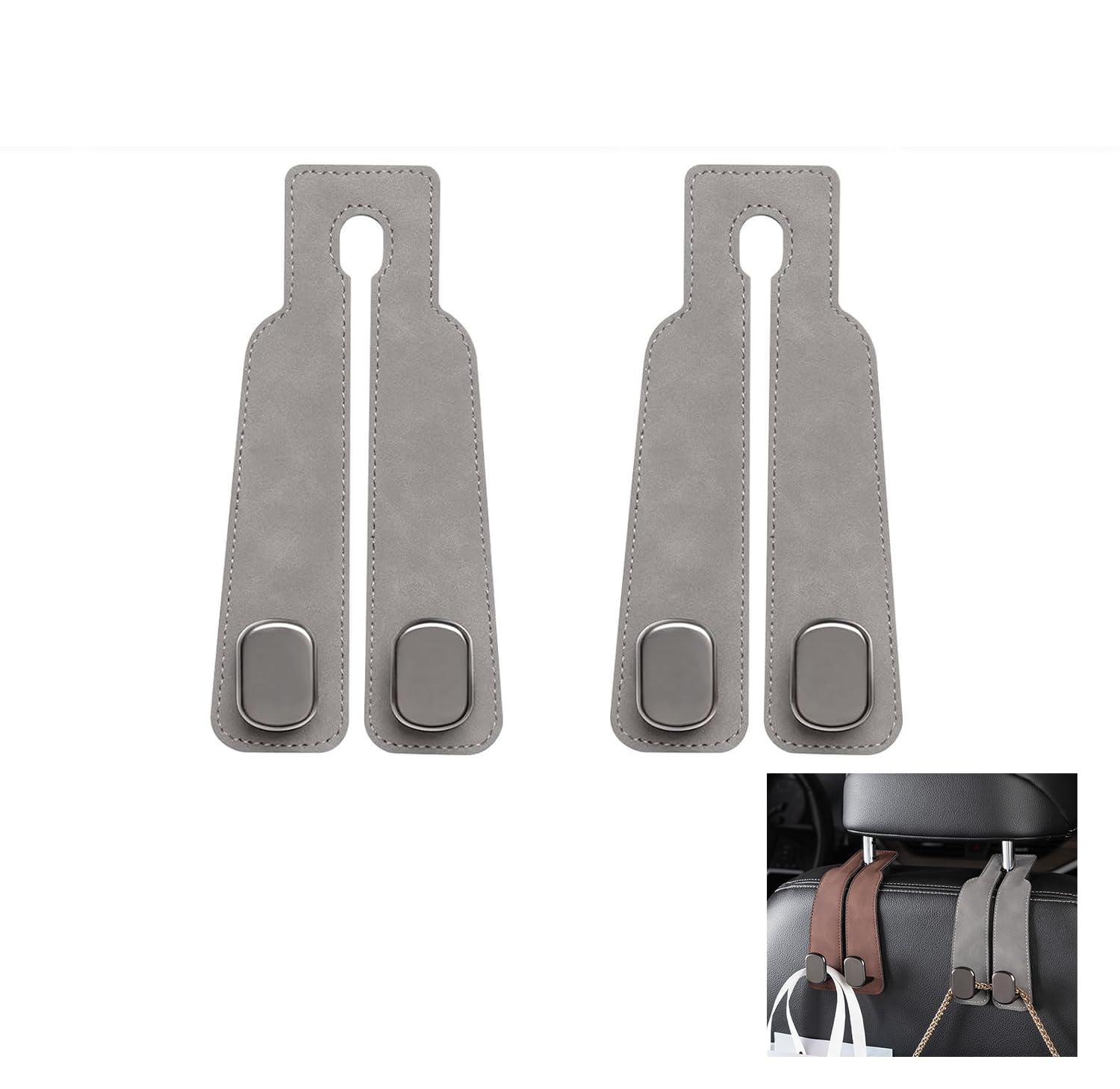 2 Stück Autositz Rücken haken,Leder Autositz Kopfstütze Haken,Multifunktionaler Haken für Autositz Rücken,Auto Kopfstütze Haken für Geldbörsen und Taschen,Auto Haken (Grey) von HELGATALLT