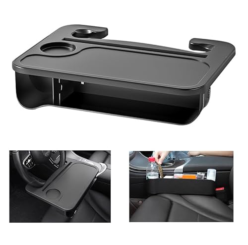 HELGATALLT Auto Lenkrad Tray Tisch mit Aufbewahrungsbox, 2 in 1 Auto Lenkrad Schreibtisch Tragbare Multifunktionale Auto Lenkrad Tablett passt für die meisten Fahrzeuge (Schwarz), 37.5 * 27.5cm von HELGATALLT