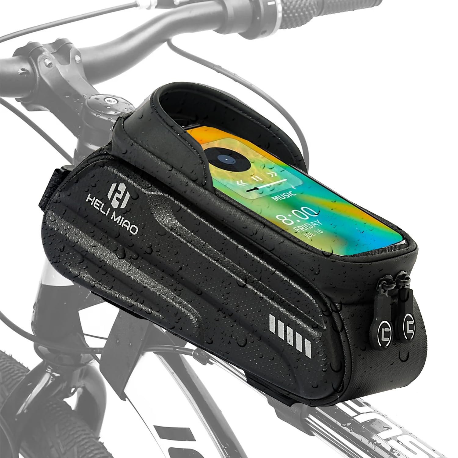 HELI MIAO 2024 Fahrrad Rahmentasche Lenkertasche Wasserdicht Handytasche für Smartphone bis zu 6.5 Zoll, 1,8L Oberrohrtasche mit TPU Sensitivem Touchscreen für Montainbikes, Rennrad, Ebikes von HELI MIAO