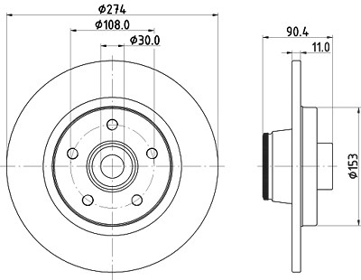 Hella Bremsscheibe mit Radlager Voll Hinterachse [Hersteller-Nr. 8DD355123-421] für Mercedes-Benz, Renault von HELLA