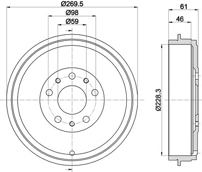 Hella 1x Bremstrommel [Hersteller-Nr. 8DT355303-211] für Fiat, Opel von HELLA