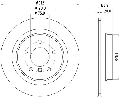 Hella 1x Bremsscheibe [Hersteller-Nr. 8DD355106-771] für Wiesmann, BMW von HELLA