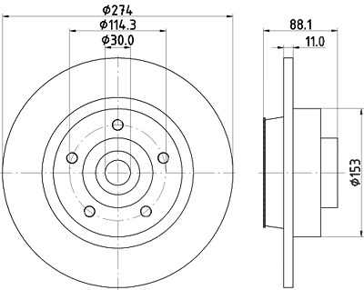 Hella 1x Bremsscheibe Hinterachse Voll [Hersteller-Nr. 8DD355117-351] für Renault von HELLA