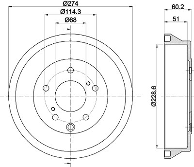 Hella 1x Bremstrommel [Hersteller-Nr. 8DT355303-311] für Nissan von HELLA