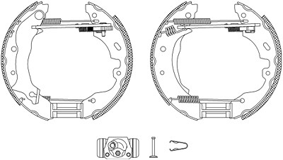 Hella Bremsbackensatz mit Radbremszylinder Trommelbremse [Hersteller-Nr. 8DB355004-091] für Ford von HELLA