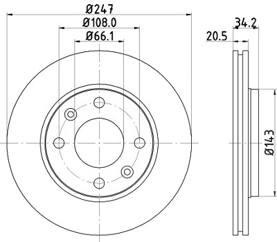 Hella Bremsscheibe [Hersteller-Nr. 8DD355101-801] für Citroën, Lifan, Mega, Peugeot von HELLA