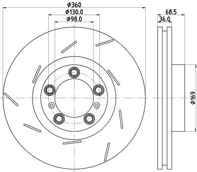 Hella 1x Bremsscheibe [Hersteller-Nr. 8DD355133-661] für Porsche von HELLA