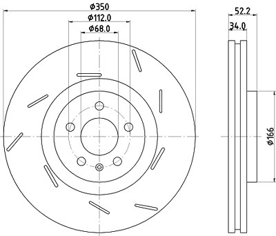 Hella 1x Bremsscheibe [Hersteller-Nr. 8DD355134-351] für Porsche von HELLA