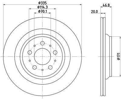 Hella 1x Bremsscheibe [Hersteller-Nr. 8DD355134-951] für Tesla von HELLA