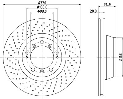 Hella 1x Bremsscheibe [Hersteller-Nr. 8DD355135-051] für Porsche von HELLA