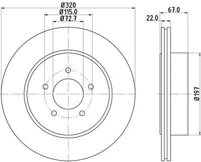 Hella Bremsscheibe Hinterachse Belüftet [Hersteller-Nr. 8DD355115-481] für Chrysler, Dodge, Lancia von HELLA