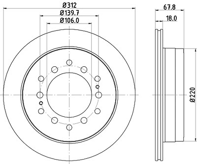 Hella Bremsscheibe Hinterachse Belüftet [Hersteller-Nr. 8DD355114-861] für Toyota von HELLA