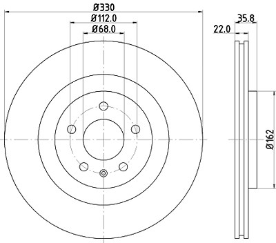 Hella Bremsscheibe Hinterachse Belüftet [Hersteller-Nr. 8DD355118-021] für VW, Audi, Porsche von HELLA