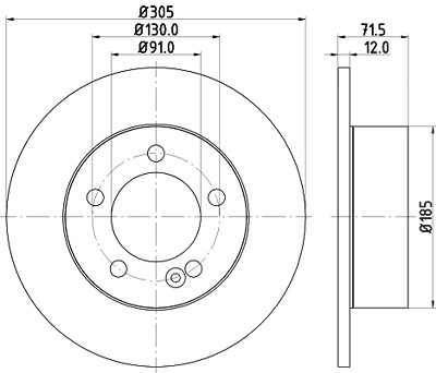 Hella Bremsscheibe Hinterachse Voll [Hersteller-Nr. 8DD355117-141] für Nissan, Opel, Renault von HELLA