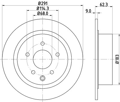 Hella Bremsscheibe Hinterachse Voll [Hersteller-Nr. 8DD355122-421] für Nissan von HELLA