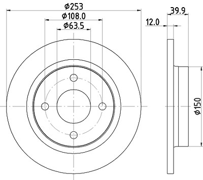 Hella Bremsscheibe Hinterachse Voll [Hersteller-Nr. 8DD355126-611] für Ford von HELLA