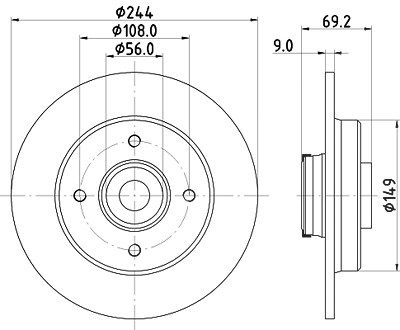 Hella Bremsscheibe Hinterachse Voll [Hersteller-Nr. 8DD355132-161] für Citroën, Opel, Peugeot von HELLA