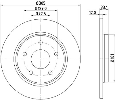 Hella Bremsscheibe Hinterachse Voll [Hersteller-Nr. 8DD355115-801] für Chrysler, Dodge, Fiat von HELLA