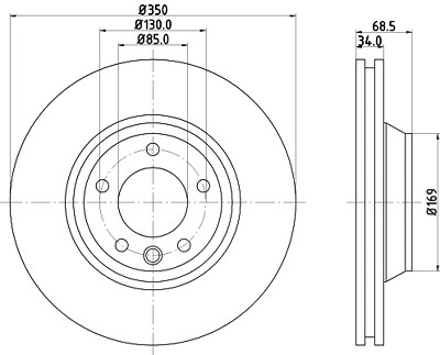 Hella Bremsscheibe PRO High Carbon Vorderachse links [Hersteller-Nr. 8DD355128-061] für Audi, Porsche, VW von HELLA