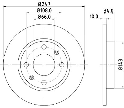 Hella Bremsscheibe Vorder/Hinterachse Voll [Hersteller-Nr. 8DD355100-841] für Peugeot, Citroën von HELLA