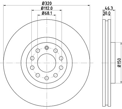 Hella 1x Bremsscheibe Vorderachse Belüftet [Hersteller-Nr. 8DD355107-631] für Audi, Seat von HELLA