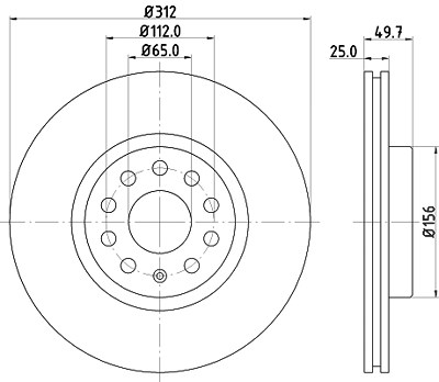 Hella Bremsscheibe Vorderachse Belüftet [Hersteller-Nr. 8DD355109-521] für VW, Cupra, Seat, Ford, Audi, Skoda von HELLA