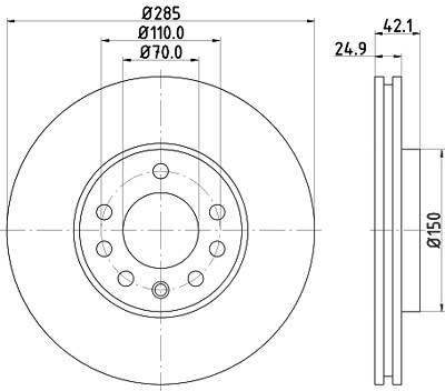 Hella Bremsscheibe Vorderachse Belüftet [Hersteller-Nr. 8DD355109-241] für Fiat, Opel, Cadillac, Saab von HELLA