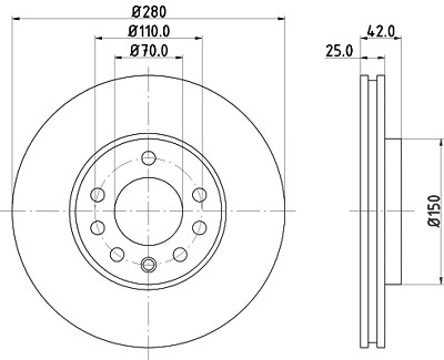 Hella Bremsscheibe Vorderachse Belüftet [Hersteller-Nr. 8DD355106-071] für Opel, Chevrolet von HELLA