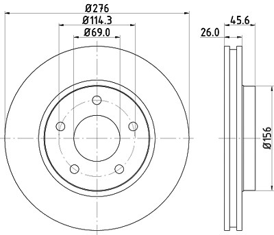 Hella Bremsscheibe Vorderachse Belüftet [Hersteller-Nr. 8DD355116-241] für Dodge, Mitsubishi von HELLA