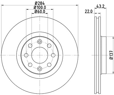 Hella Bremsscheibe Vorderachse Belüftet [Hersteller-Nr. 8DD355112-601] für Opel, Fiat von HELLA