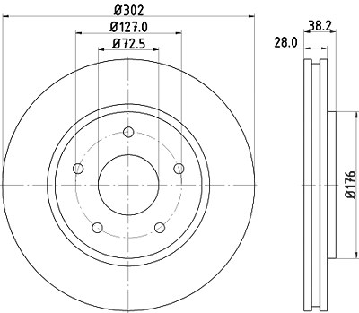 Hella Bremsscheibe Vorderachse Belüftet [Hersteller-Nr. 8DD355115-841] für Chrysler, Dodge, Fiat von HELLA