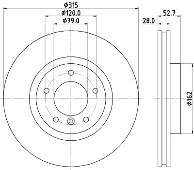 Hella 1x Bremsscheibe Vorderachse Belüftet Links [Hersteller-Nr. 8DD355104-091] für BMW, Wiesmann von HELLA