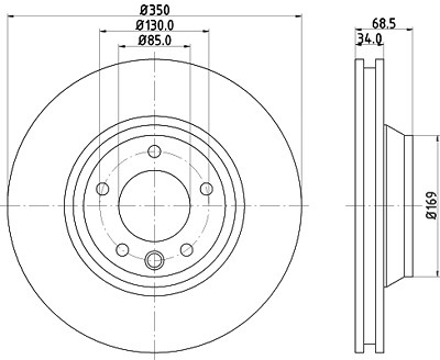 Hella 1x Bremsscheibe Vorderachse Belüftet Rechts [Hersteller-Nr. 8DD355109-781] für Audi, Porsche, VW von HELLA